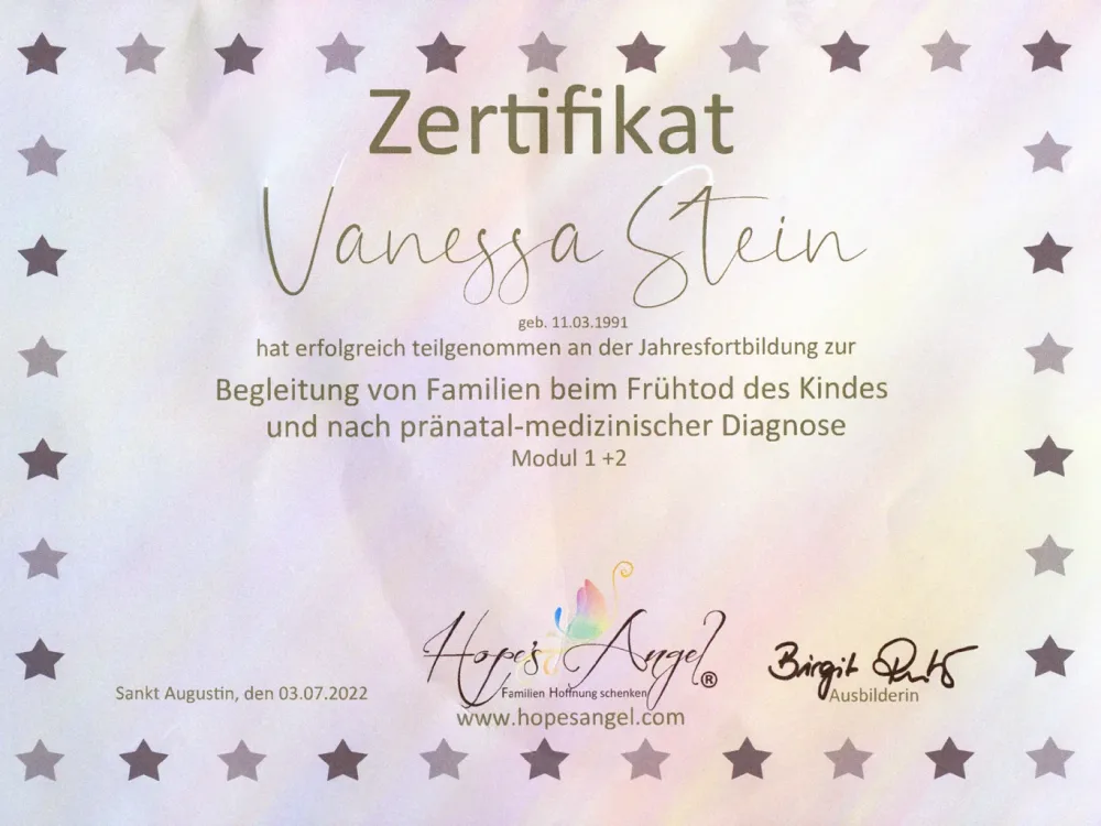 Zertifizierung zur Begleitung von Familien beim Frühtod des Kindes